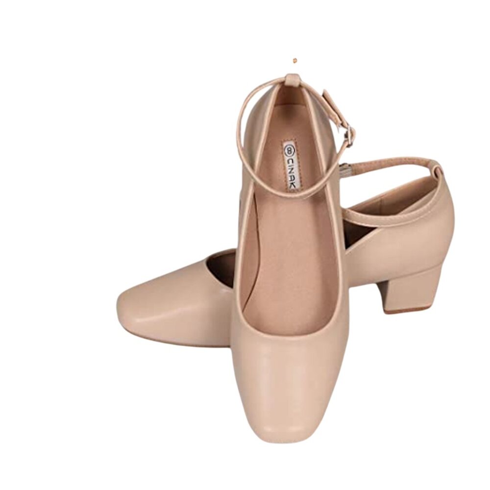 Chunky Low Block Heel Women's Dress Shoes Square Toe Ankle Buckle Pumps - Picture 2 of 6
